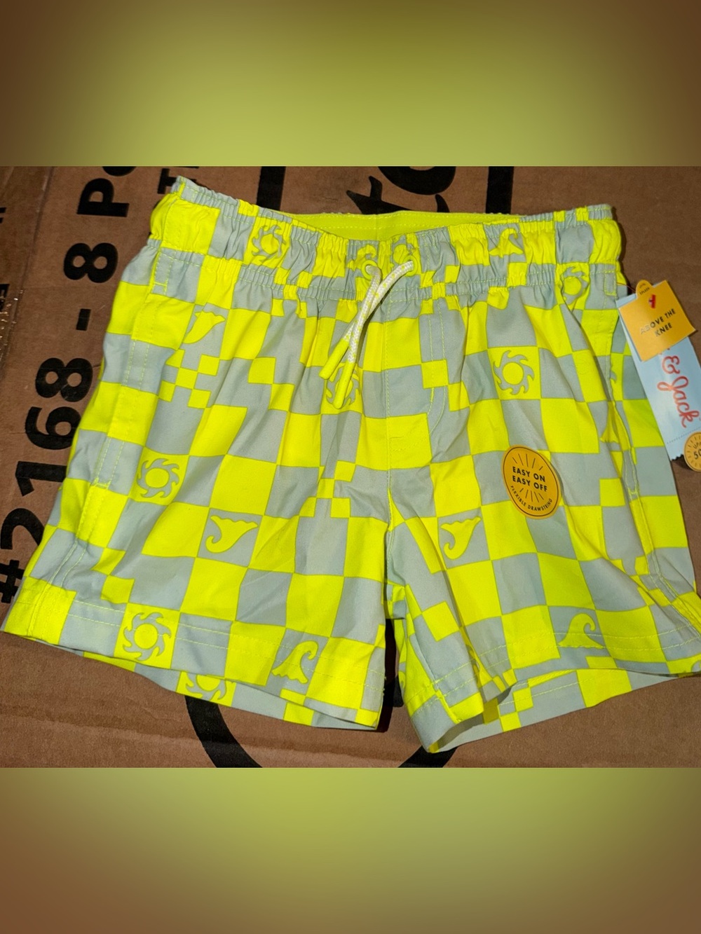 Target Kids Neon Yellow and Light Gray Checker Swim Trunks